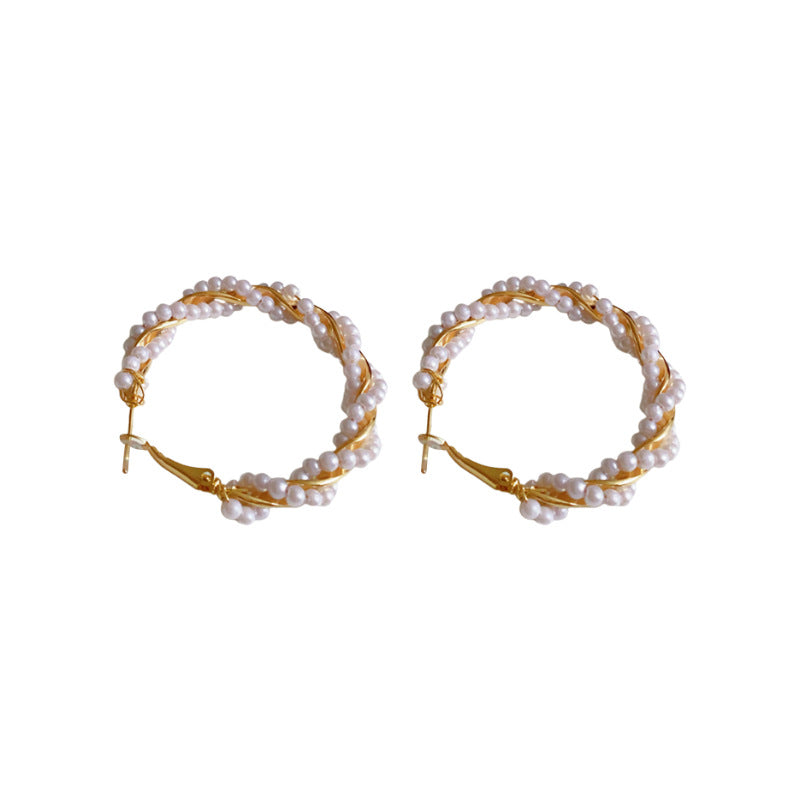 Elegantes Pendientes Geométricos de Mujer con Perlas y Postes de Acero Inoxidable