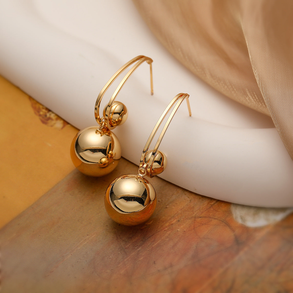 Minimalist Geometric Copper Ball Stud Earrings with Micro-Pavé Detailing for Women