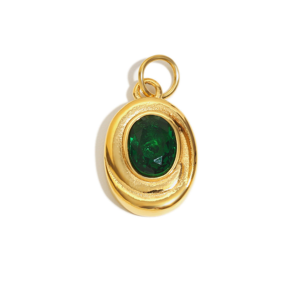 Ciondolo Charm a Barra Minimalista con Zirconi Cubici Quadrati Ovali in Acciaio Inossidabile Placcato Oro 18K