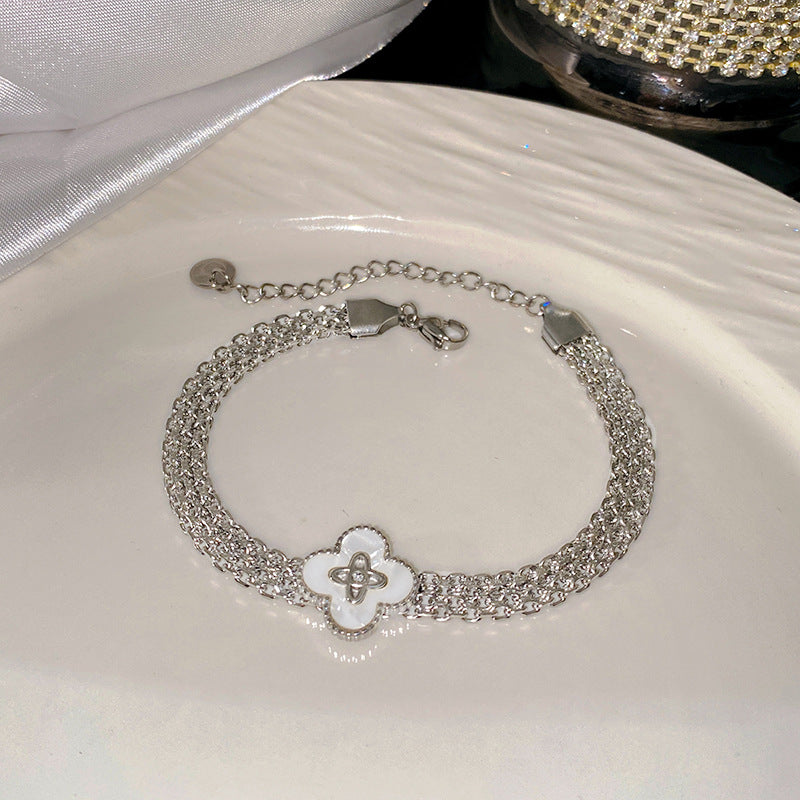 Unique Floral Woven Titanium Steel Plated Wide Bracelet for Unisex