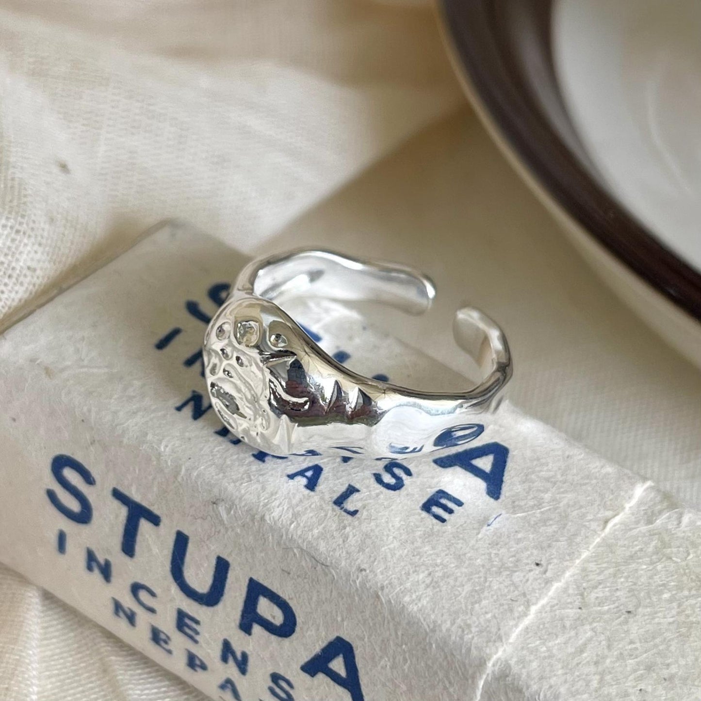 Minimalist Irregular Geometric Silver Ring for Women with Heart Shape Design in 925 Sterling Silver
