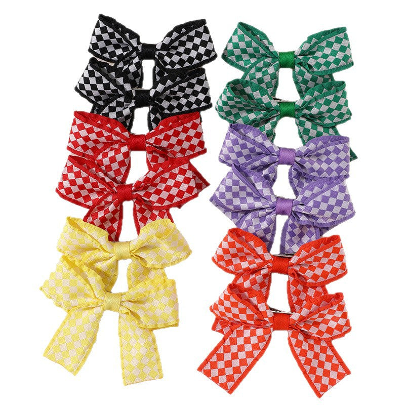 Set di mollette per capelli a forma di fiocco, stile naturale, per bambini, con bordo a nastro e dettagli arricciati, fermaglio a becco d'anatra per acconciature a coda di cavallo