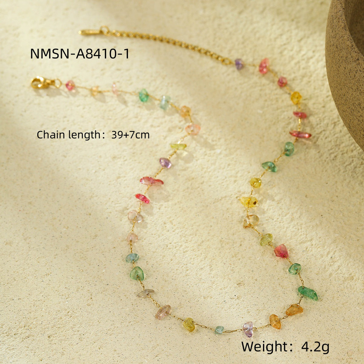 Collana di perline in pietra naturale colorata, alla moda e minimalista, per donne, placcata in acciaio inossidabile con lunghezza regolabile