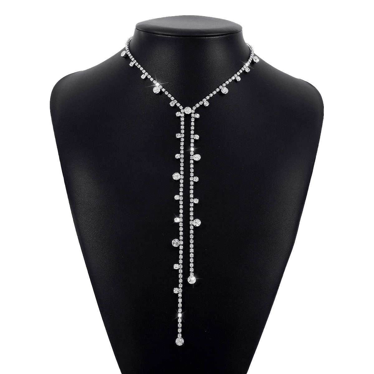 Gargantilla geométrica de diamantes de imitación con flecos, dulce y atrevida, para mujer con cadena tipo box bañada