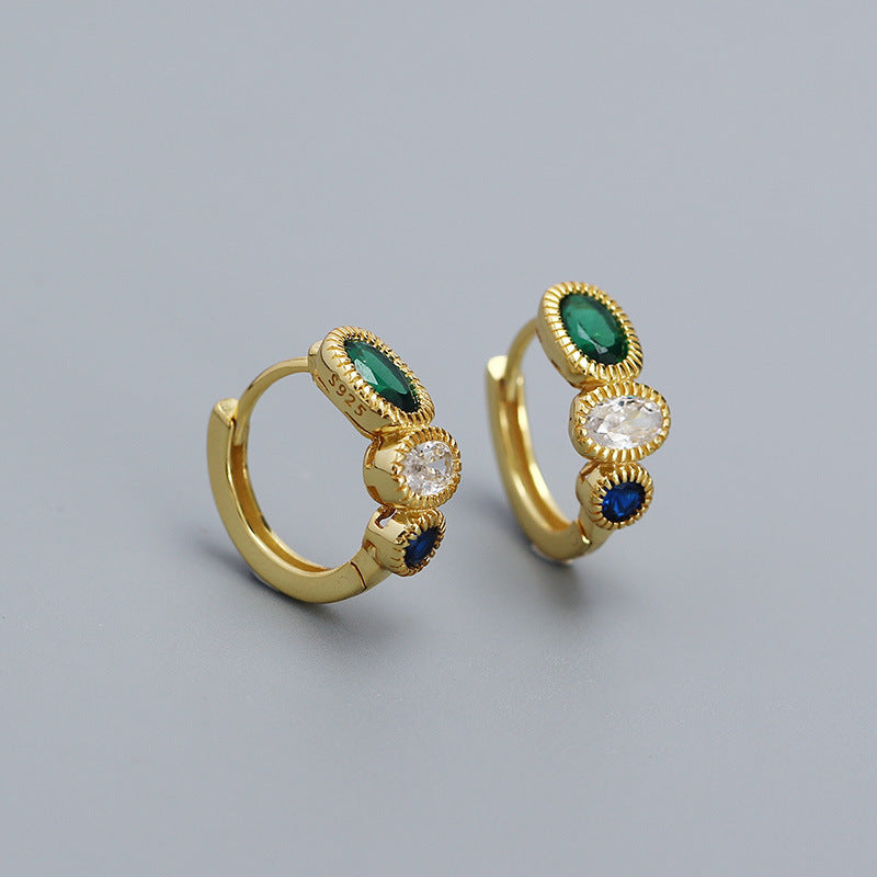 Geometric Shape S925 Sterling Silver Emerald Earrings with Plated Finish for Women