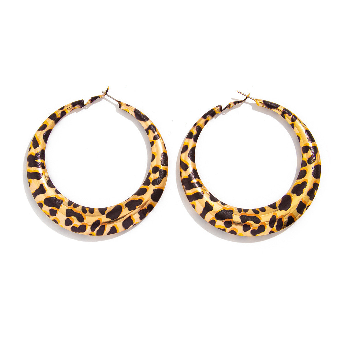 Geometric Metal Hoop Earrings for Women with Plated Finish and Bold Leopard Print Accent