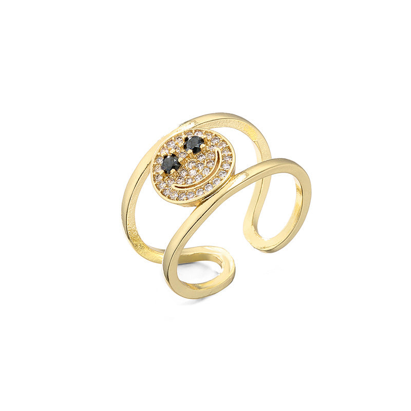 18K Gold Plated Brass Geometric Ring with Micro-Inlaid Cubic Zirconia for Women