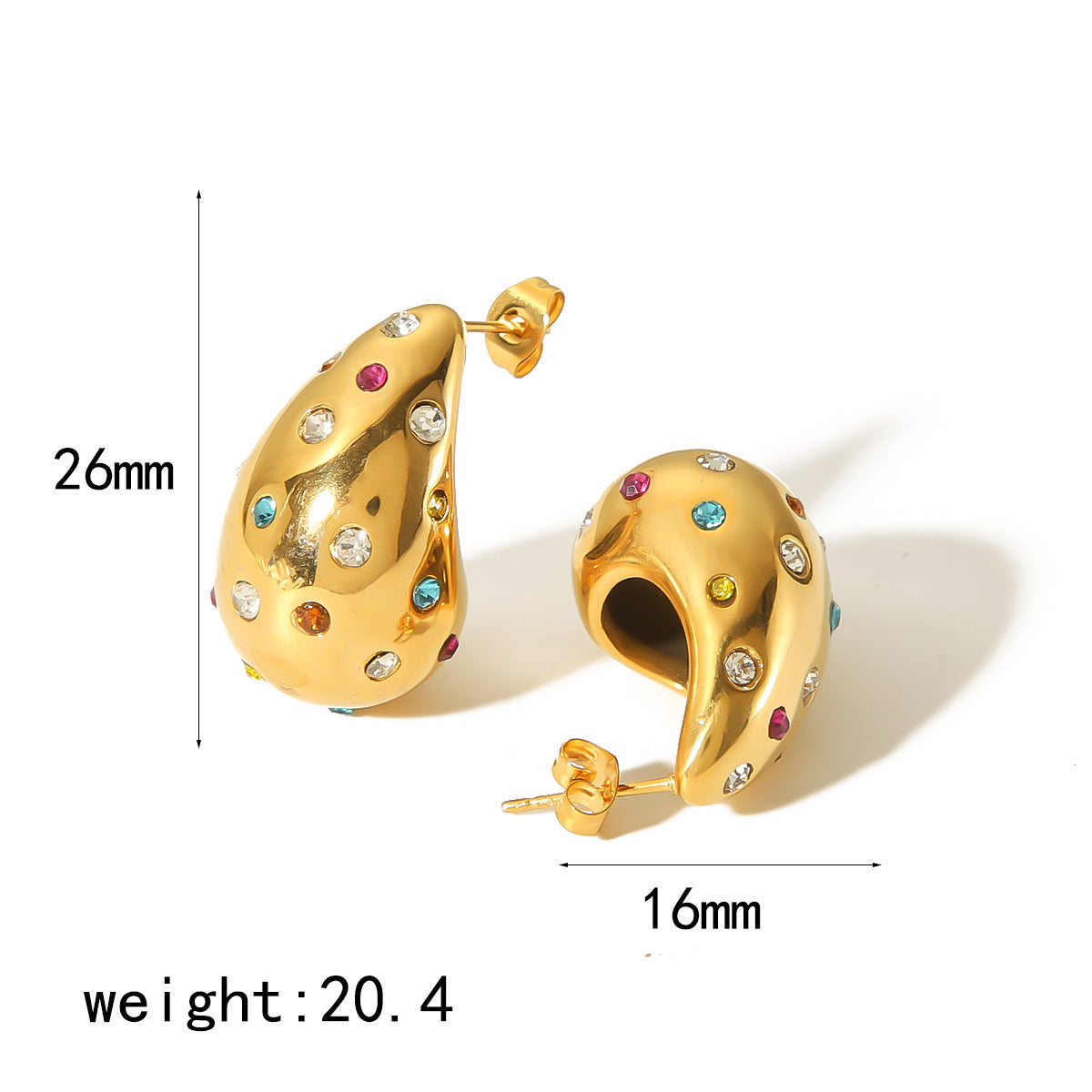 Orecchini da donna minimalisti in acciaio inossidabile a forma di goccia d'acqua con intarsio di strass e perle, finitura placcata