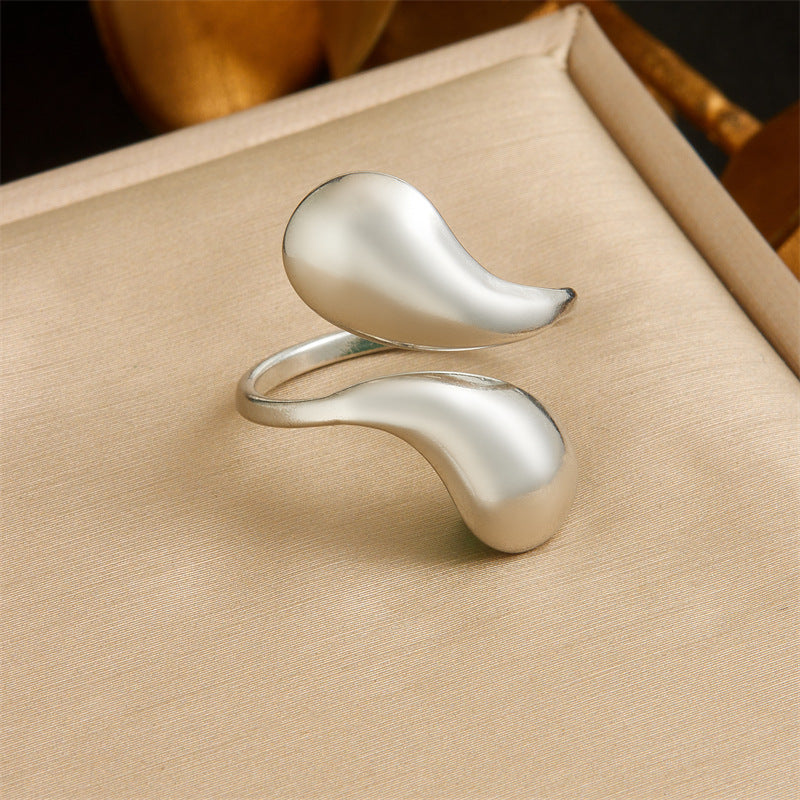 Minimalist Polished Teardrop Stainless Steel Cuff Bracelet Set for Women