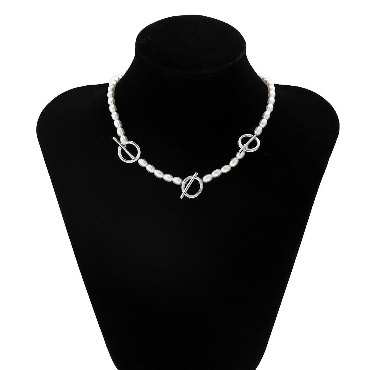 Collana geometrica in lega stile rustico-chic con finitura galvanizzata e dettagli in perle simulate da donna