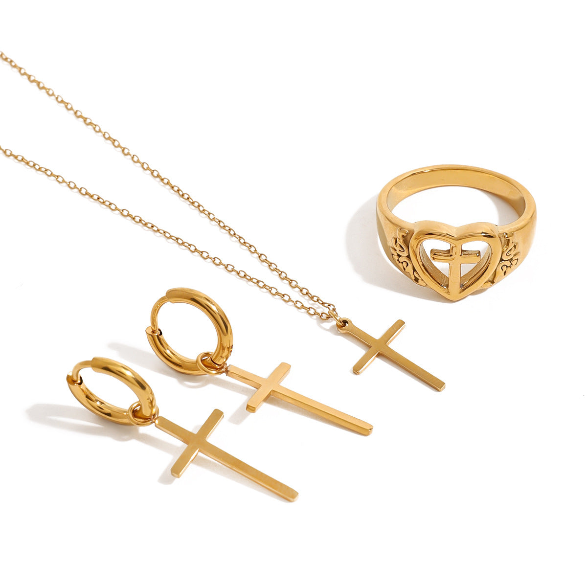 18K Gold Plated Stainless Steel Cross Geometric Pendant Necklace for Women