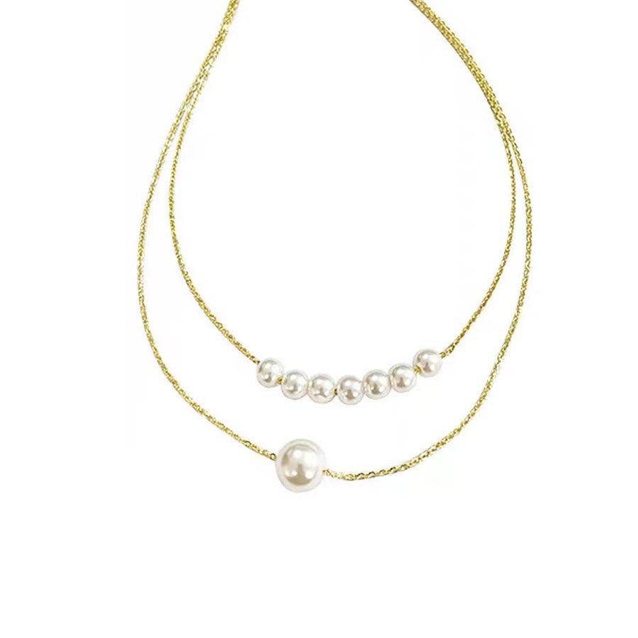 Collana da donna a doppio strato con catena a O, in acciaio al titanio, geometrica, minimalista, con intarsio in strass, girocollo