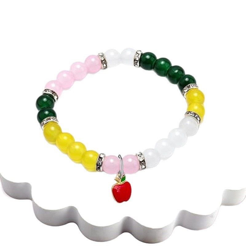Colorful Glass Beaded Bracelet with Apple Pendant for Women