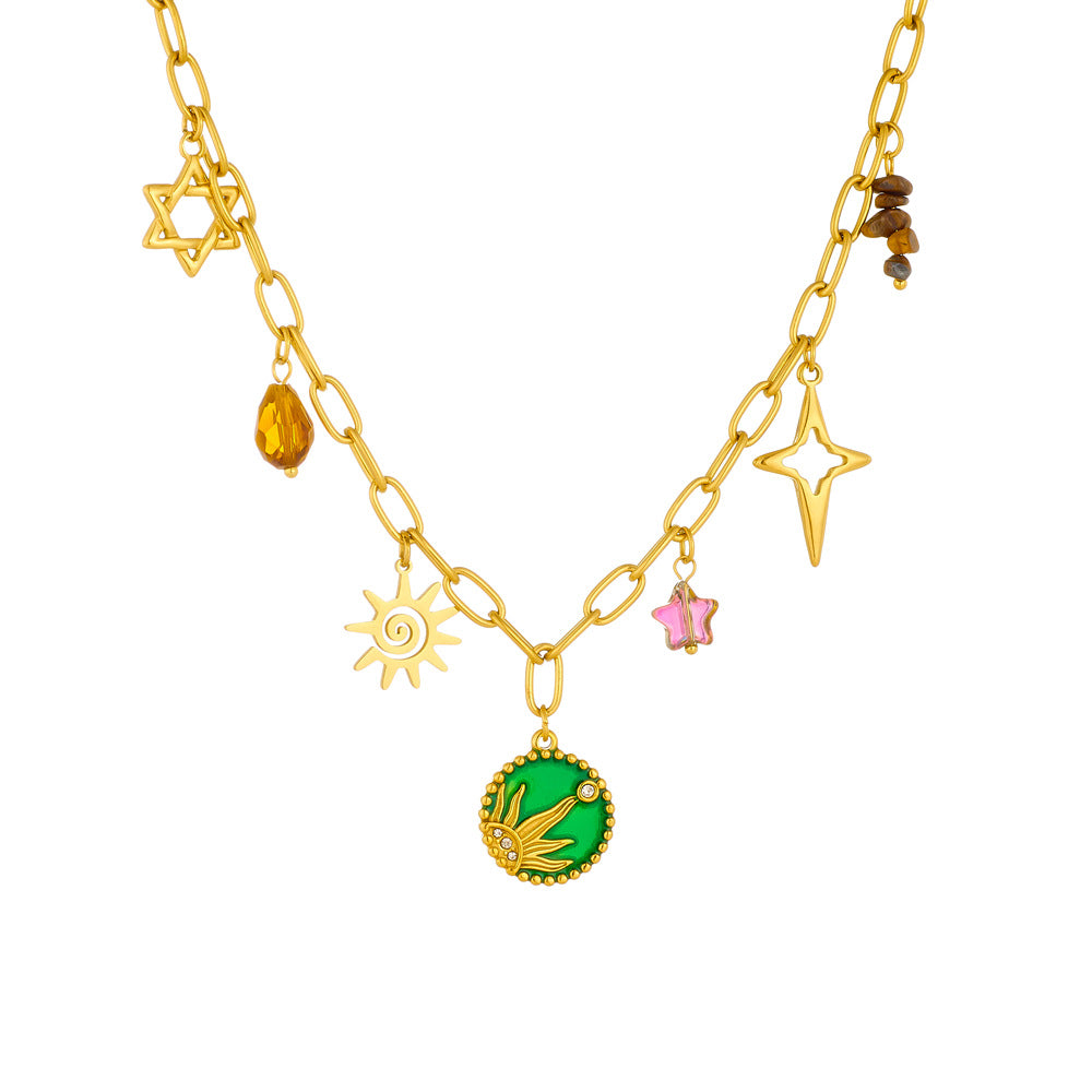 Minimalist Star-Shaped Enamel Stainless Steel Pendant Necklace with Box Chain for Women