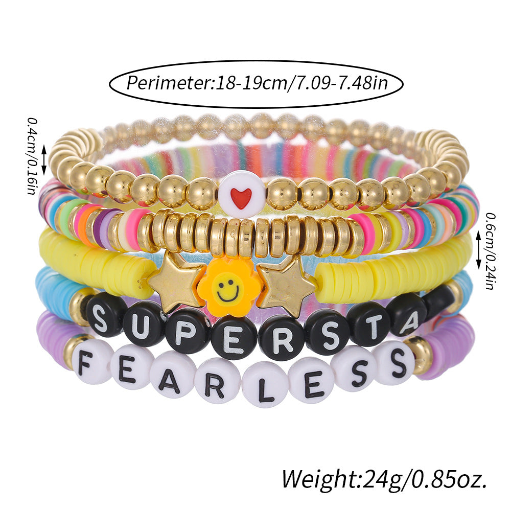 Bohemian Handmade Geometric Letter Resin Seed Bead Bracelet Set
