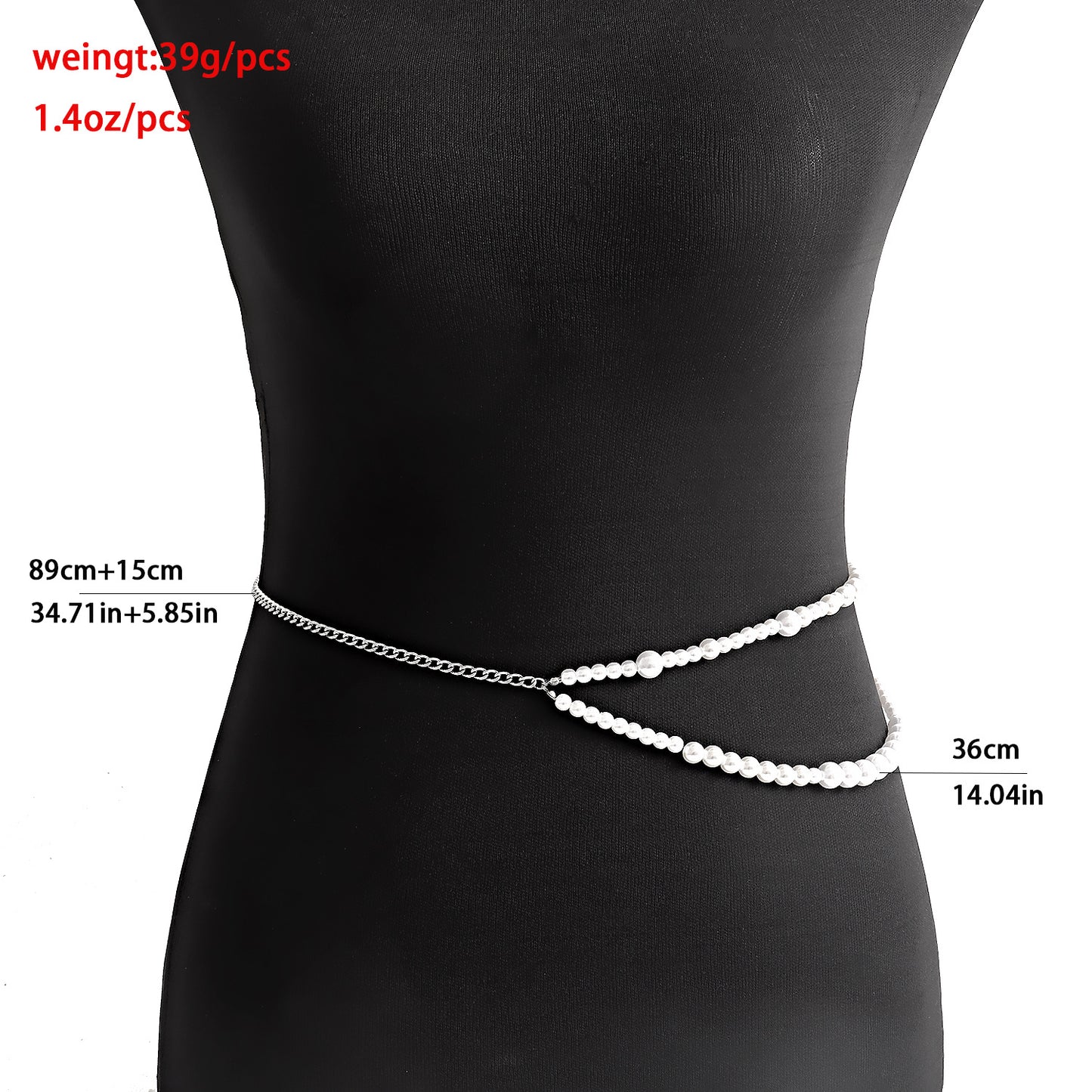 Minimalist Punk Double Layer Faux Pearl Metal Waist Chain for Women