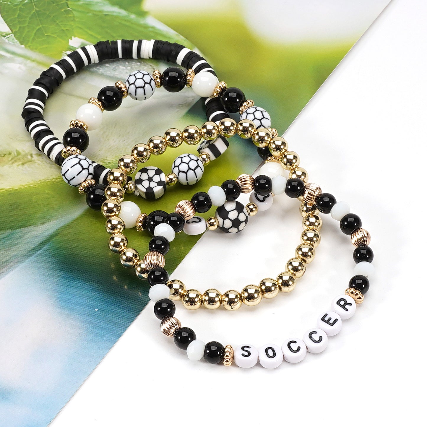Unisex Soccer Ball Polymer Clay Beaded Bracelet
