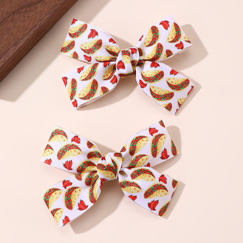 Natural Style Bow-Shaped Polyester Hair Clip for Girls with Ruffled and Mesh Details, Duckbill Clip Design