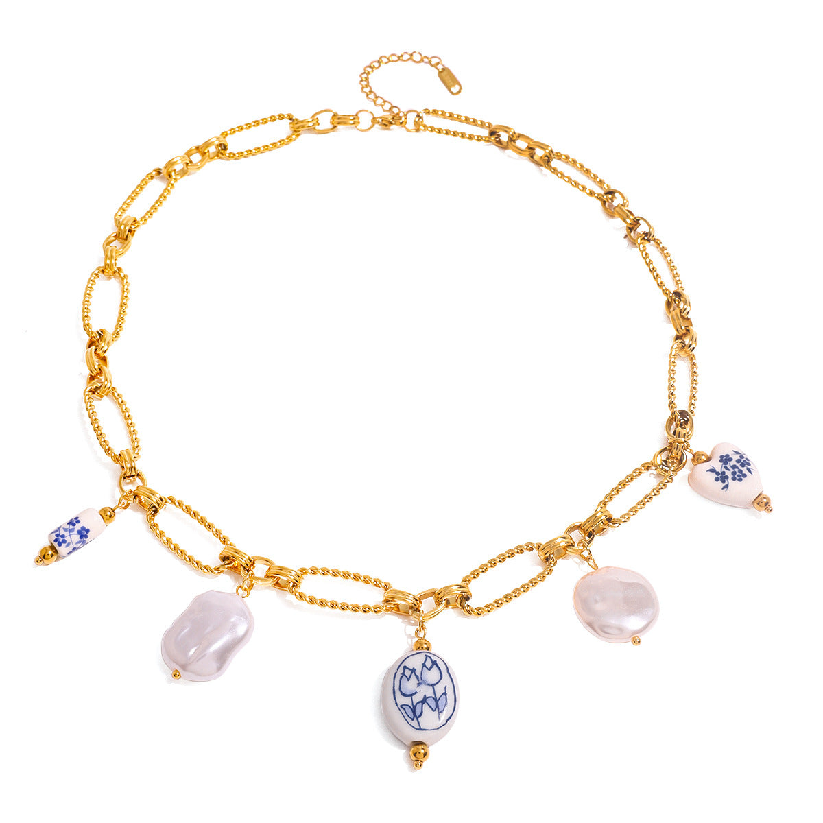 Collana con Pendente a Cuore Minimalista in Perla in Acciaio al Titanio con Finitura Galvanizzata da Donna