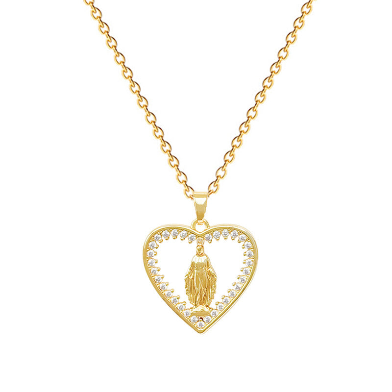 Sweet Minimalist Heart Geometric Cartoon Rhinestone Pendant Titanium Steel Necklace for Unisex