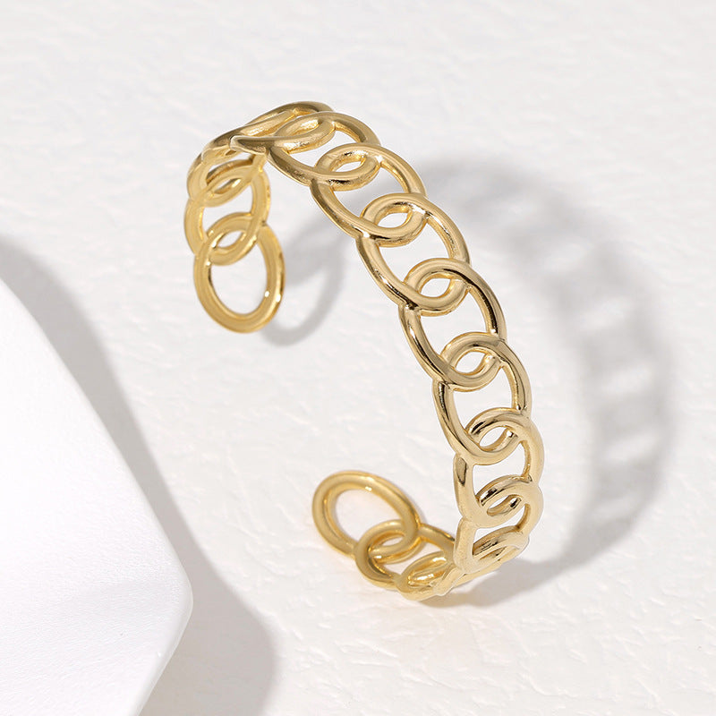 Bracciale a Polsino Minimalista Geometrico in Acciaio Inox con Finitura Placcata Regolabile per Donna