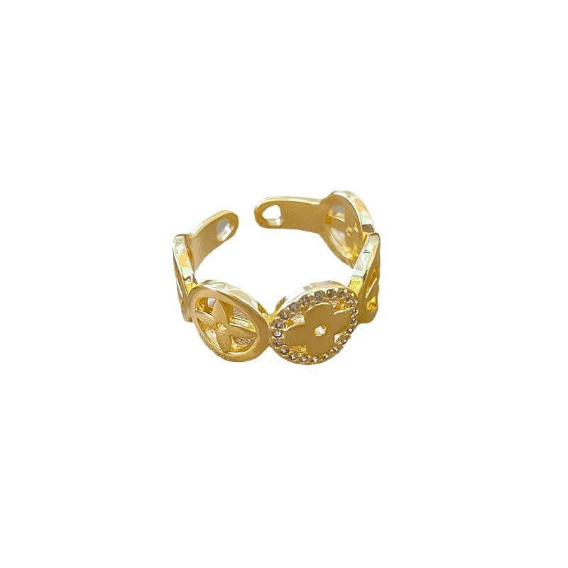 Anello in ottone placcato oro a forma di corona in stile fumetto per donna, gioiello da mano di lusso con fascia aperta regolabile