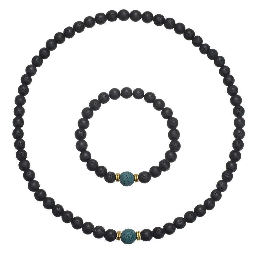 Vintage Casual Geometric Round Stone Beaded Necklace with Alloy Pendant Cable Chain for Women