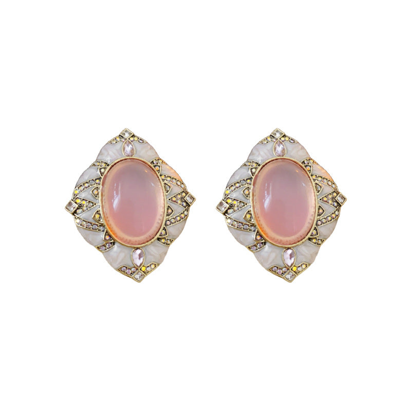 Vintage Style Rhombus Geometric Earrings with Rhinestone Inlay on Silver-Plated Alloy Base for Women