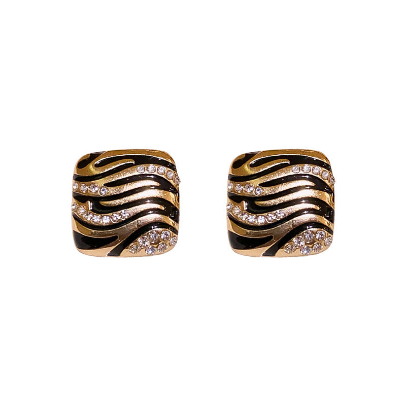 Vintage Geometric Square Alloy Earrings with Rhinestone Inlay and Enamel Finish for Women