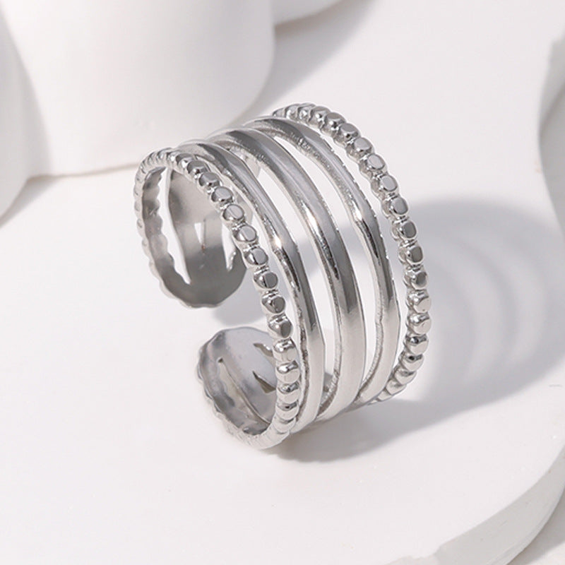 Minimalist Geometric Titanium Steel Open Ring for Women with Plated Finish and Clean Line Design