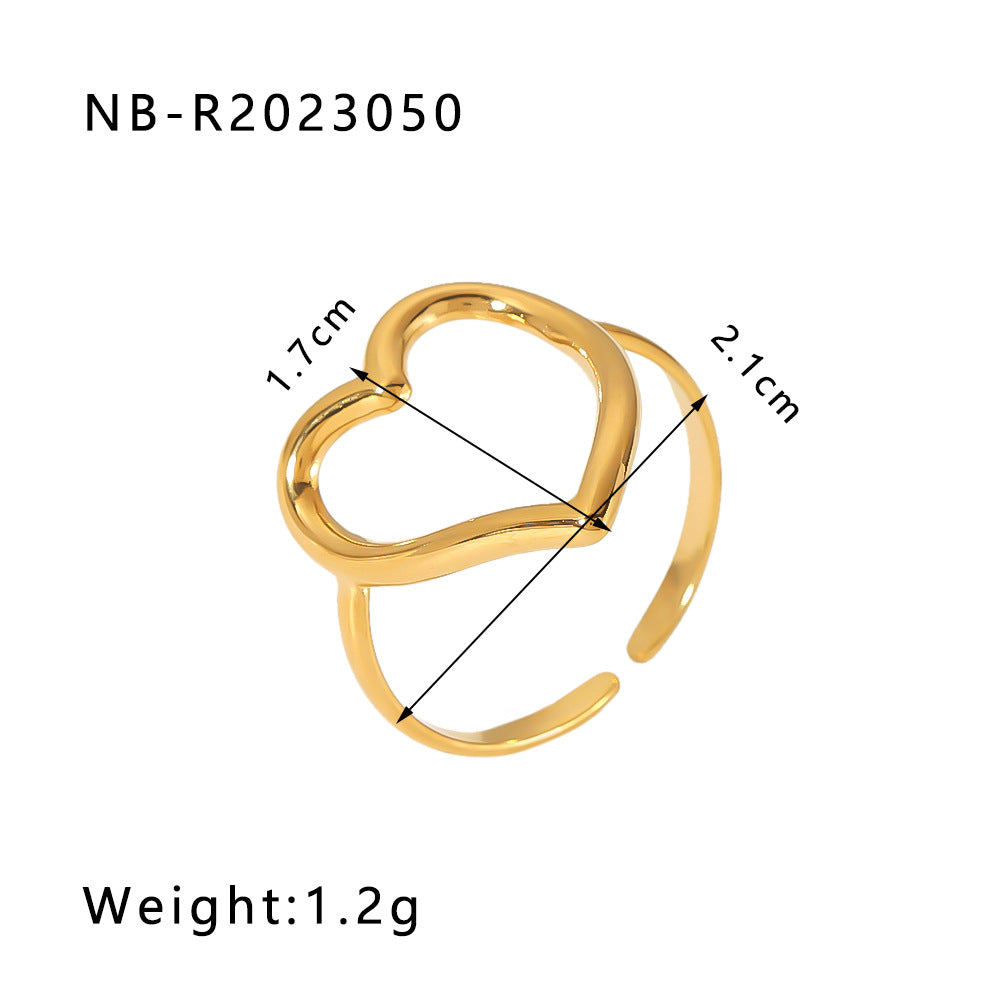 Minimalist Heart-Shaped Geometric Stainless Steel Open Ring for Women with 18K Vacuum Plating Finish