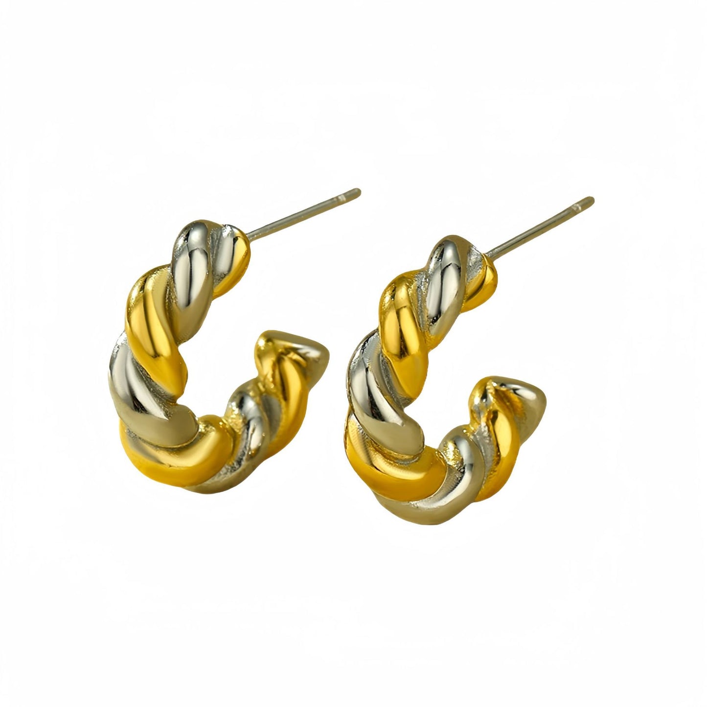 Pendientes Vintage de Acero de Titanio Trenzados en Forma de C con Baño de Oro de 18K para Mujer