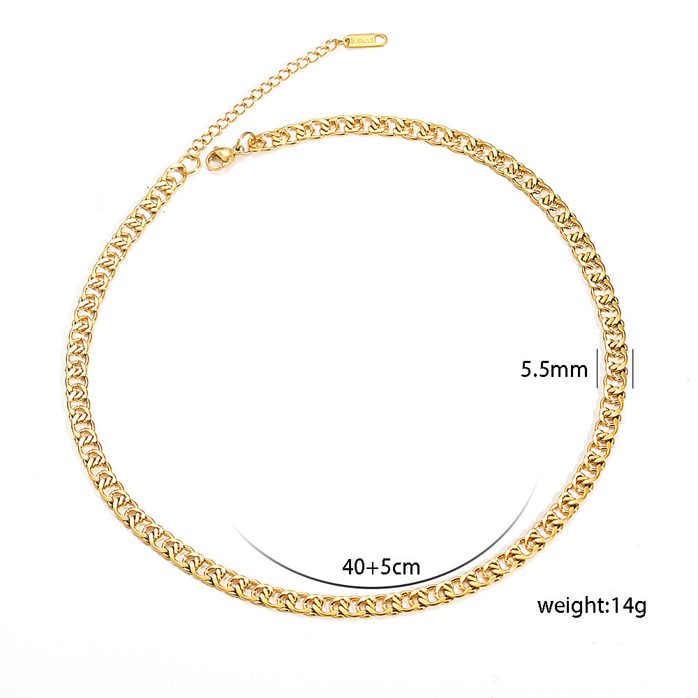 Collana con clavicola placcata in acciaio inossidabile a forma di U, stile hip hop, da donna e da uomo, con catena a maglie ritorte