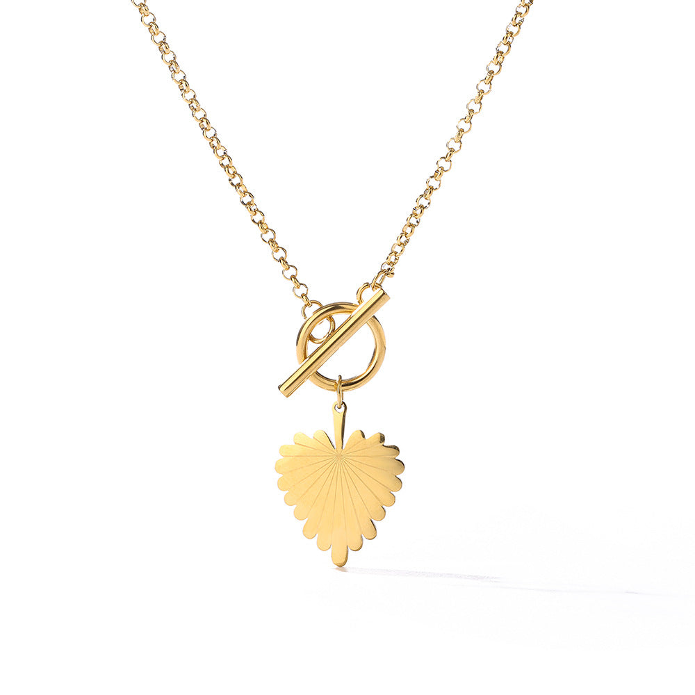 Collar de cadena con colgante de acero titanio minimalista con forma de corazón para mujer, con diseño de hoja, hipoalergénico