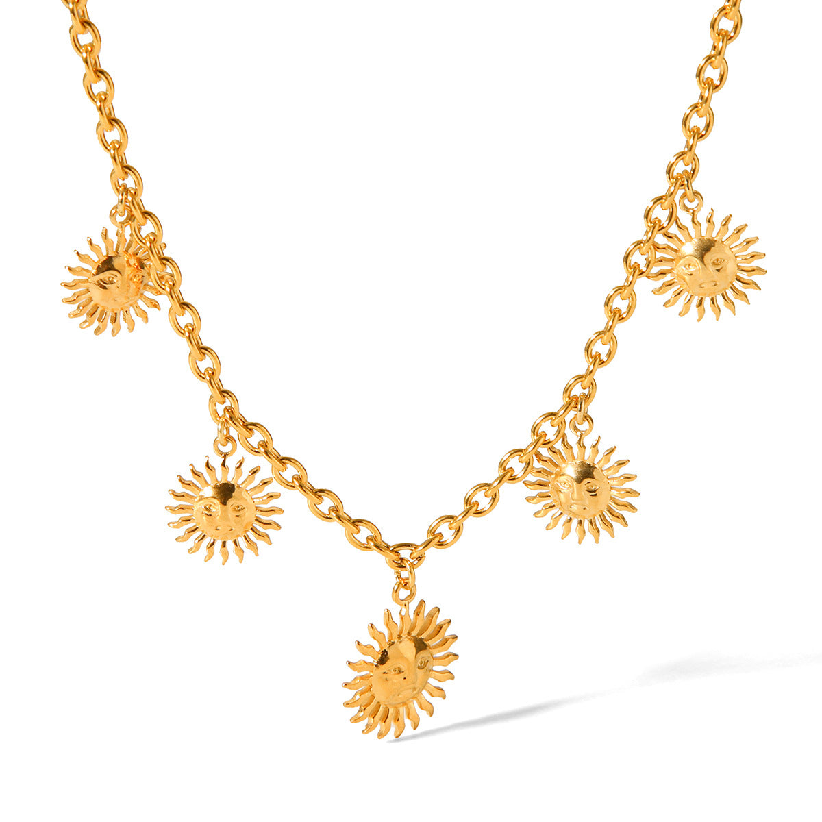 Minimalist Sunflower Pendant Necklace for Women in Titanium Steel with Plated Finish on O-Chain