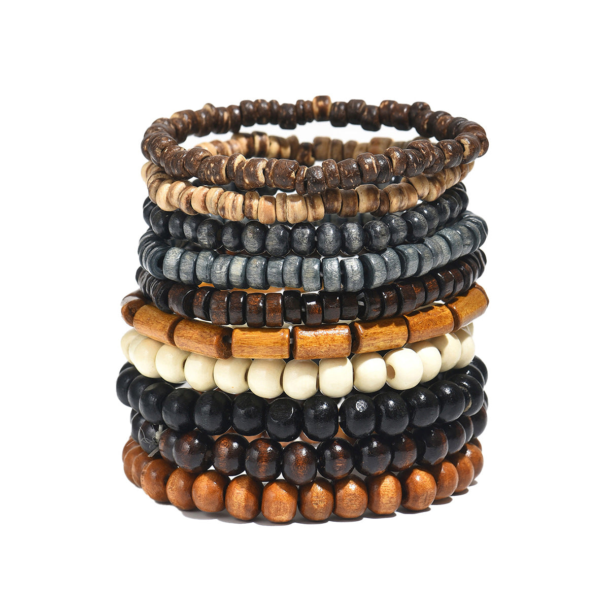 Minimalist Geometric Wooden Beaded Bracelet Set for Women Handmade Multi-Layer Fashion Bracelet