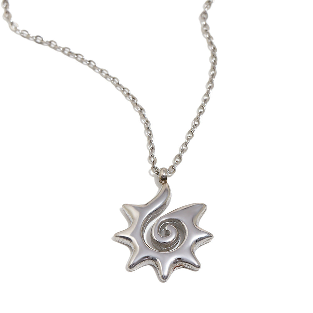 Collana pendente con sole a spirale minimalista da donna in acciaio inossidabile placcato oro 18 carati