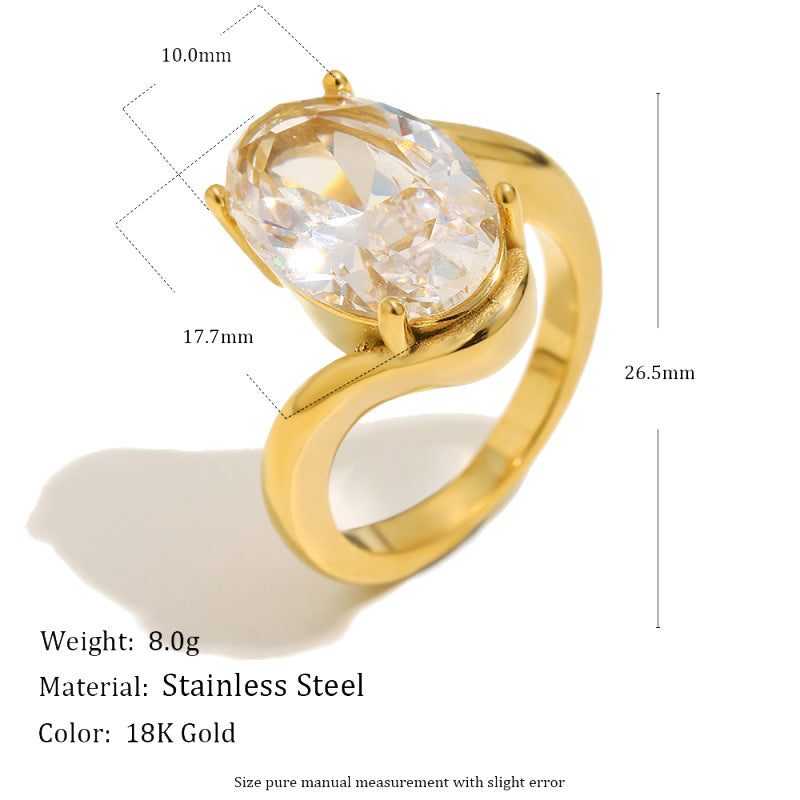 Luxury Minimalist Marquise Teardrop Geometric Gold Plated Stainless Steel Ring with Cubic Zirconia for Women