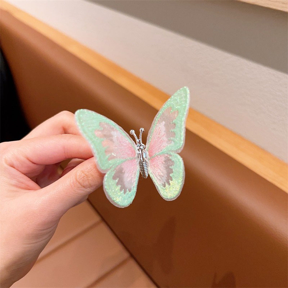 Fermaglio per capelli a farfalla dolce per bambini Fermaglio ricamato a mano in tessuto con ali mobili Accessorio laterale per capelli in stile principessa