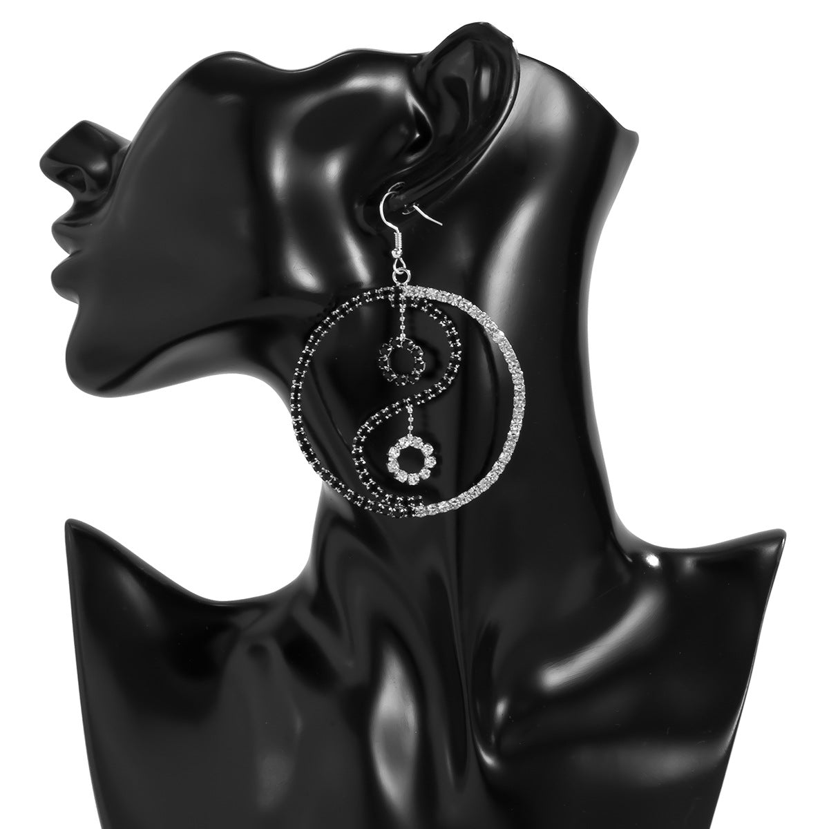 Pendientes de botón geométricos Yin Yang vintage para mujer con metal galvanizado y detalles de diamantes de imitación