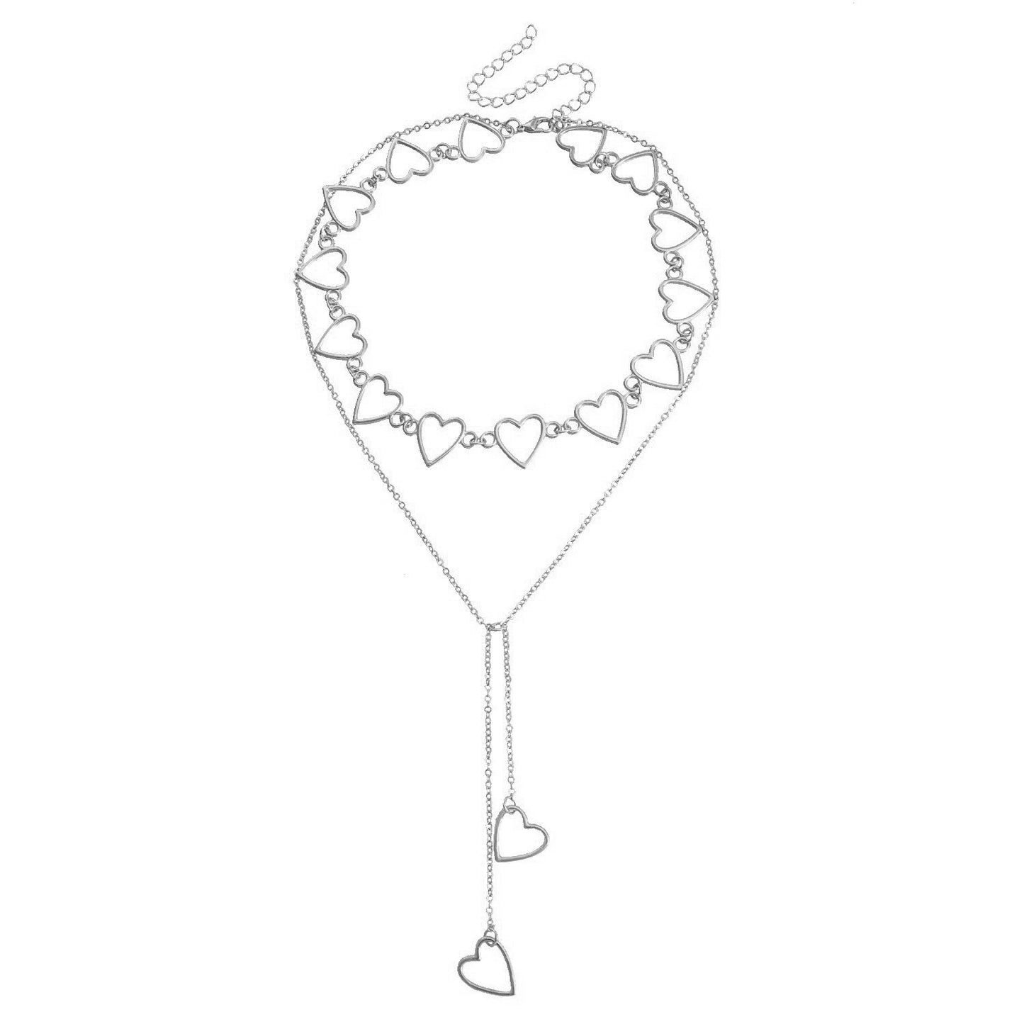 Minimalist Hollow Heart Pendant Necklace in Alloy with Plated Finish Long Layered Sweater Chain for Women