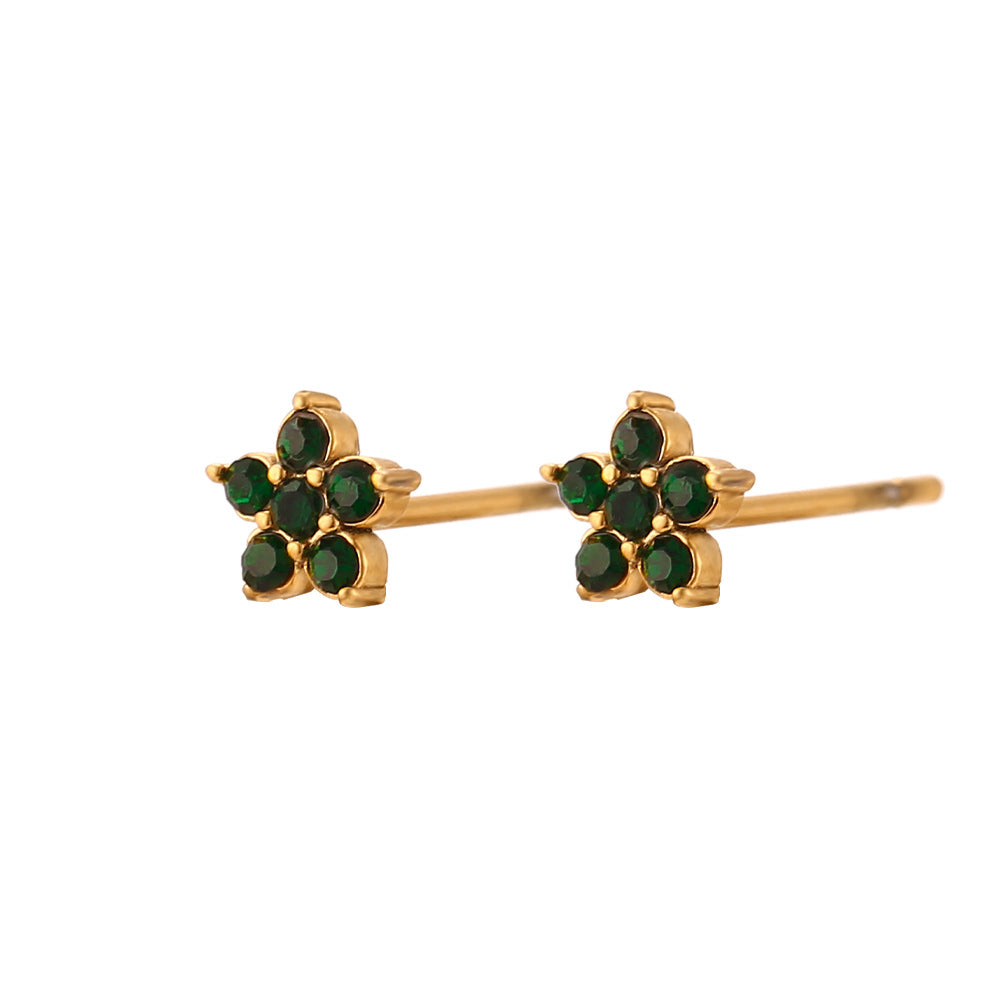 Minimalist Fashion Stainless Steel Plated 18K Gold Mini Micro-Pave Flower Hoop Earrings for Women