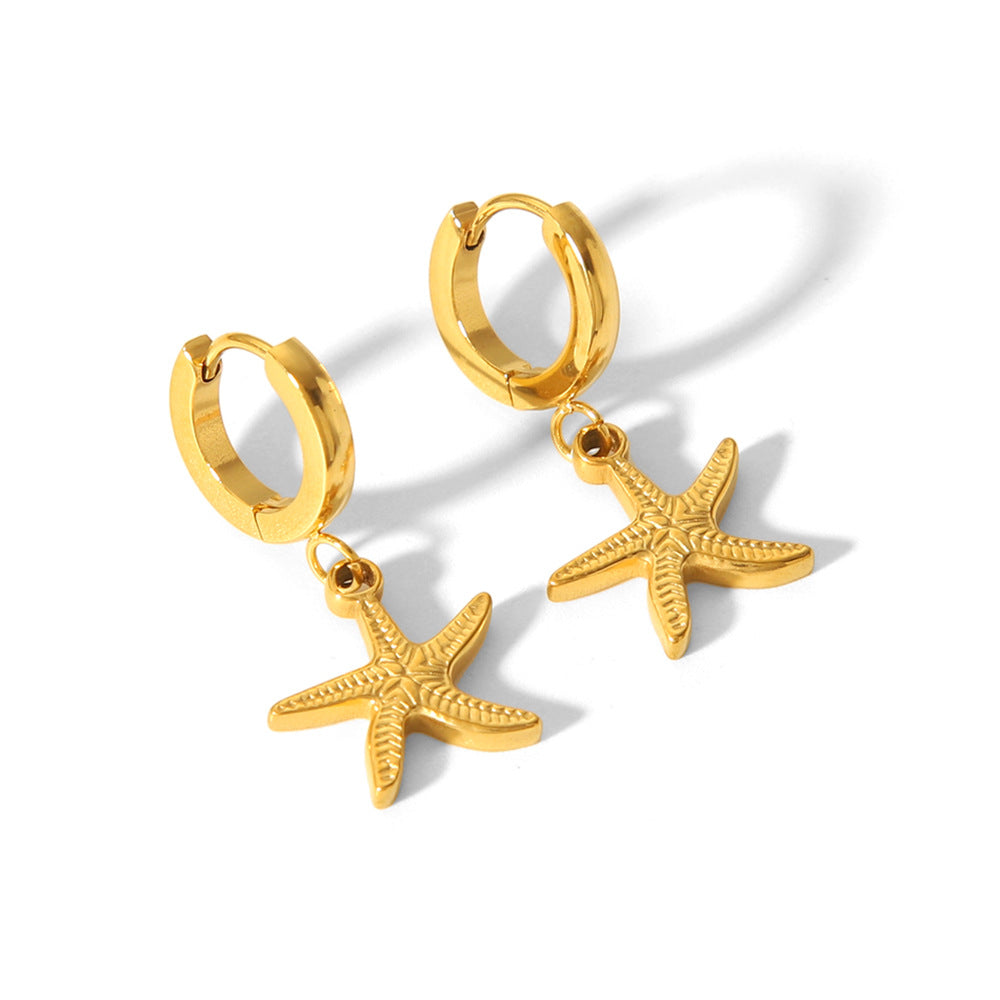 Stylish Starfish-Shaped Titanium Steel Earrings with 18K Gold Plating for Women