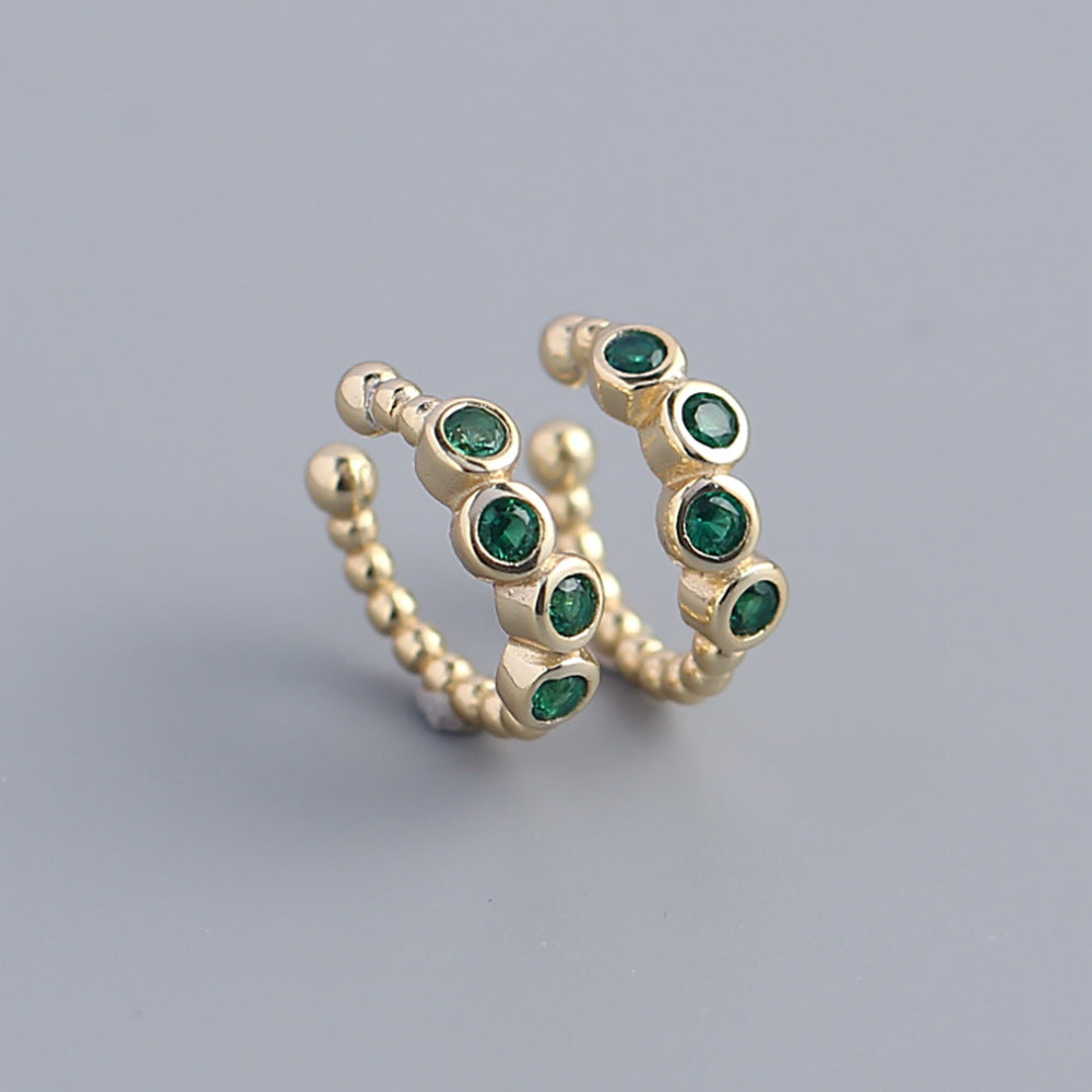 Sweet-Edgy Geometric Shape S925 Sterling Silver Clip-On Earrings for Women with Rhinestone Inlay