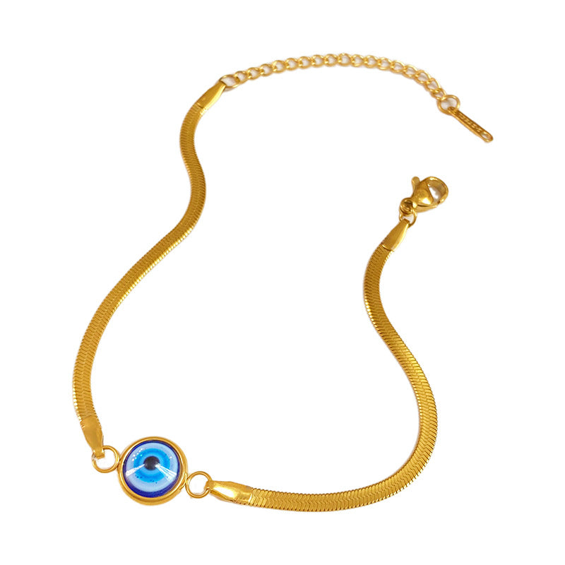 Luxury Casual Evil Eye Plated Titanium Steel Snake Chain Bracelet Unisex