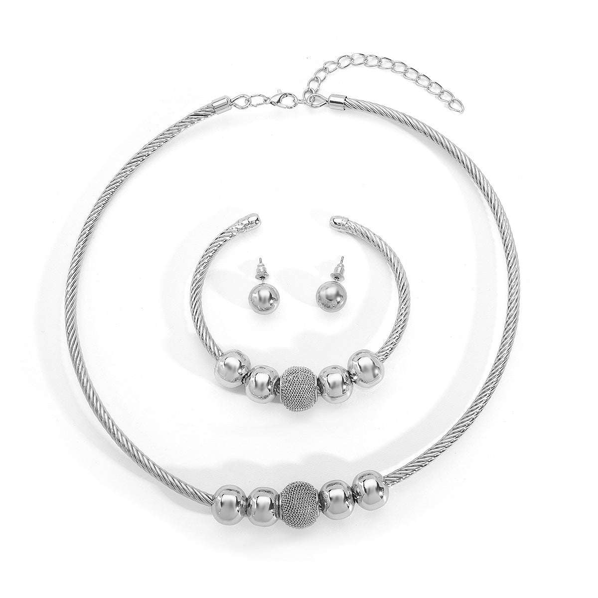 Set di gioielli da donna minimalista vintage con perle tonde in metallo e finitura galvanizzata