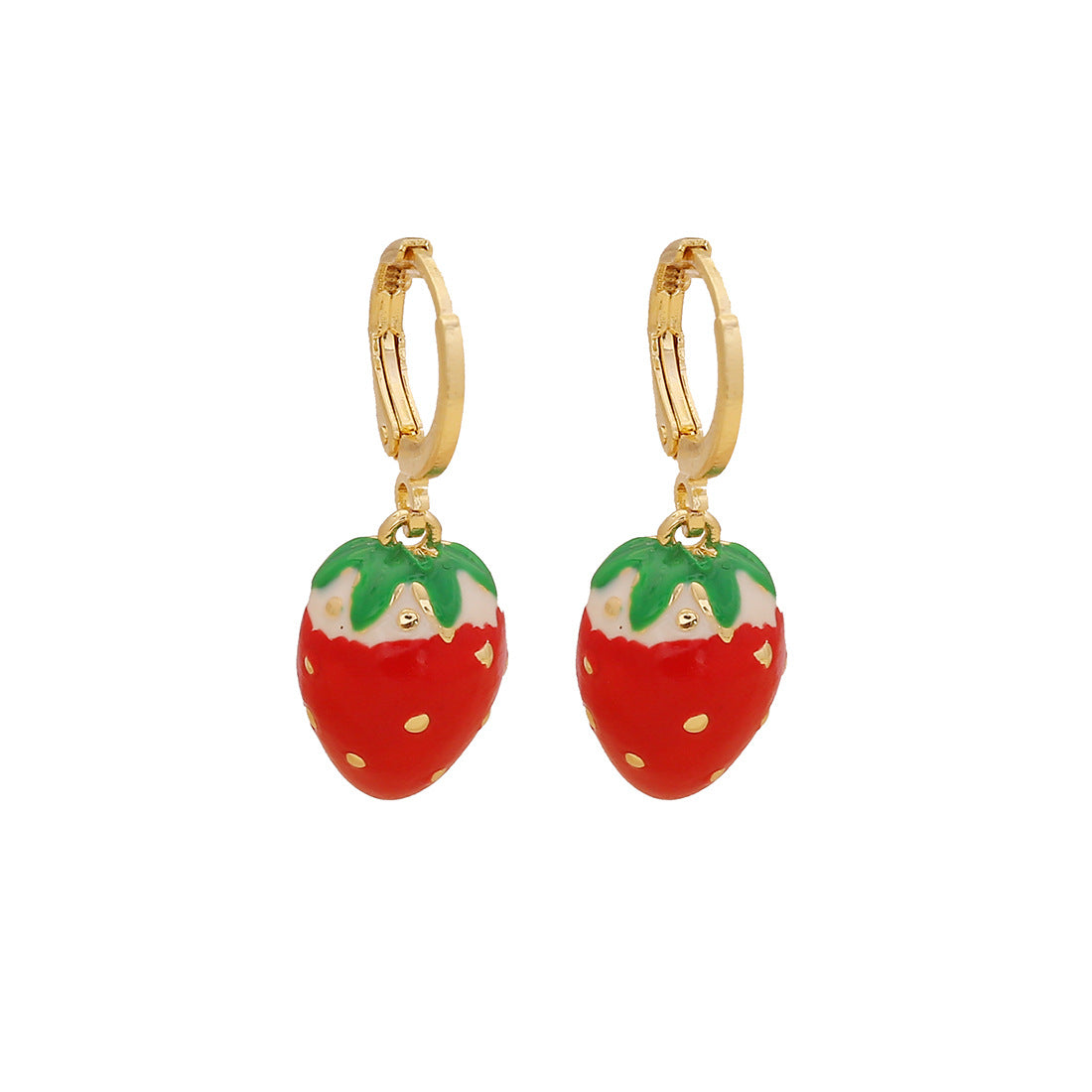 Sweet and Edgy Cherry and Strawberry Fruit-Shaped Earrings for Women Made of Copper with Enamel Finish