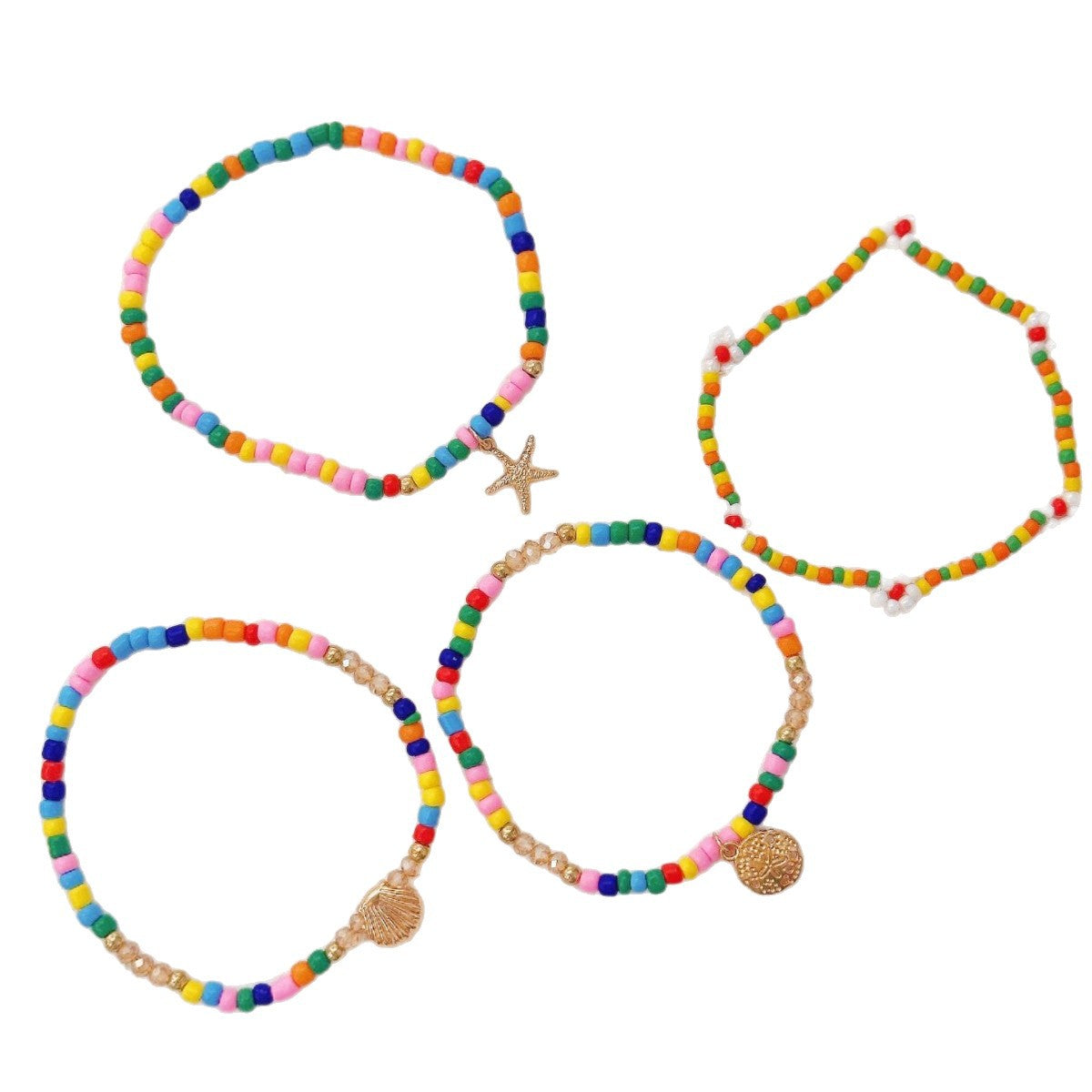Set di cavigliere con stella marina e conchiglia in resina bohémien