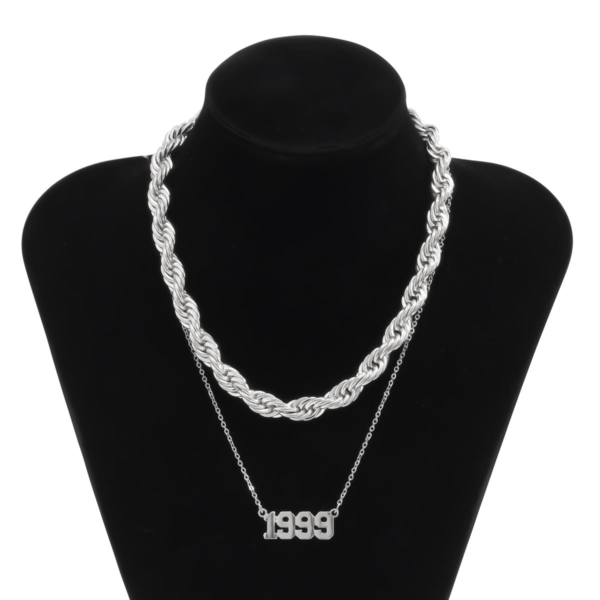 Juego de collares de aleación con letras geométricas para mujer, cadena tipo cable, chapado, estilo vintage minimalista