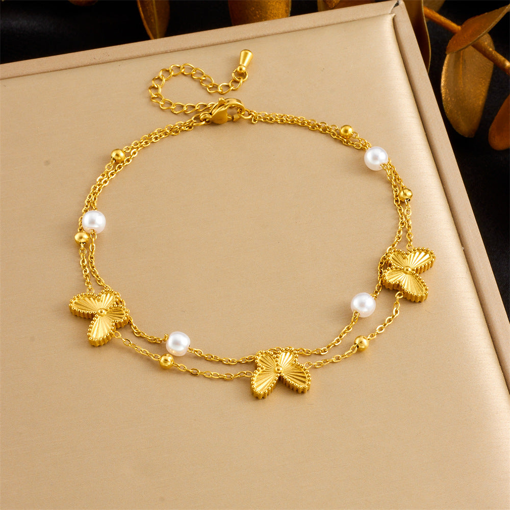 Minimalist Colorful Iridescent Shell Butterfly Starfish Stainless Steel Anklet for Women
